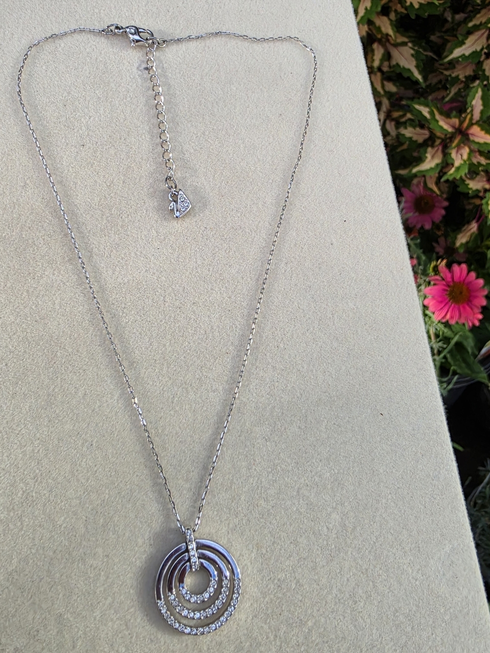 Swarovski Silver Triple-Ring Crystal Pendant Necklace